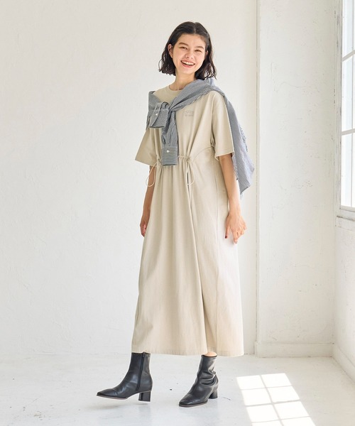ROPE' PICNIC（ロペピクニック）の「ウエストドロスト付きTワンピース（ワンピース・レディース・ブラック/ベージュ/オフホワイト・38）」の3枚目の写真