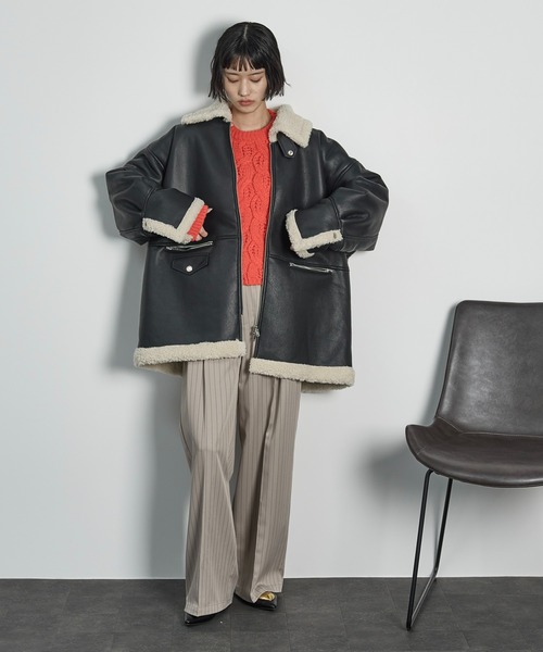 セール】フェイクムートンオーバーサイズドジャケット（ムートンコート