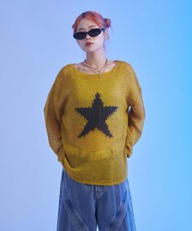 スター透かし編みニット