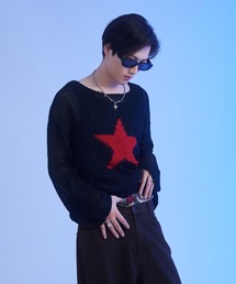 スター透かし編みニット