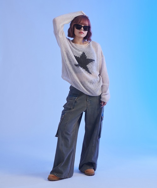 sedacle(セダクル)の「スター透かし編みニット(ニット/セーター・メンズ・ブラック/アイボリー/マスタード・SMALL/MEDIUM/LARGE)」の7枚目の写真
