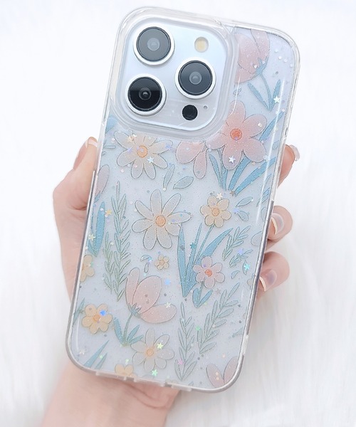 セール】スパンコール入り ボタニカル柄 クリア iPhone ケース