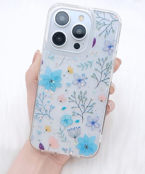 セール】スパンコール入り ボタニカル柄 クリア iPhone ケース