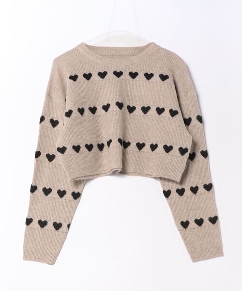 STYLEBLOCK（スタイルブロック）の「ハート柄ジャガードニットクロップドプルオーバー（ニット/セーター・レディース・ベージュ/ブラック/グレー/アイボリー・M）」の6枚目の写真