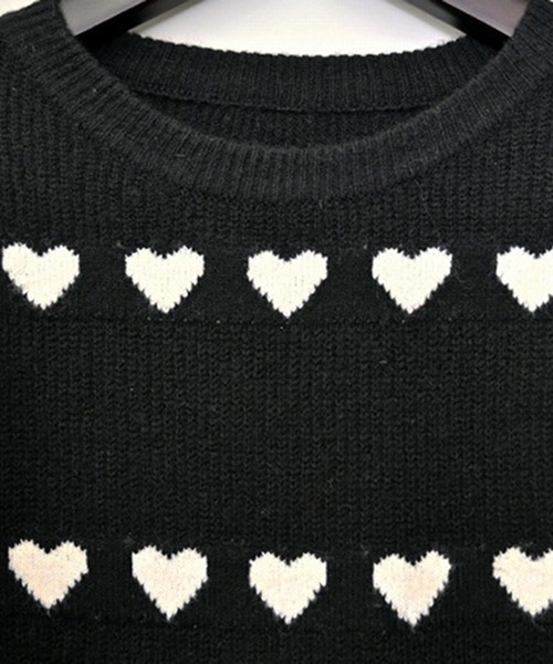 STYLEBLOCK（スタイルブロック）の「ハート柄ジャガードニットクロップドプルオーバー（ニット/セーター・レディース・ベージュ/ブラック/グレー/アイボリー・M）」の8枚目の写真