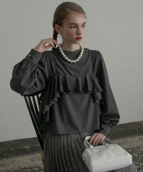 BONLECILL noir】フリルビスチェレイヤードハイネックボリューム