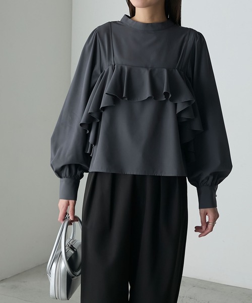 BONLECILL noir】フリルビスチェレイヤードハイネックボリューム
