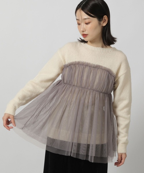LAKOLE（ラコレ）の「チュールドッキングニットプルオーバー / 149362（ニット/セーター・レディース・ブラック/グレー/アイボリー・FREE）」の3枚目の写真