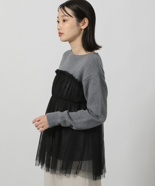 LAKOLE（ラコレ）の「チュールドッキングニットプルオーバー / 149362（ニット/セーター・レディース・ブラック/グレー/アイボリー・FREE）」の2枚目の写真