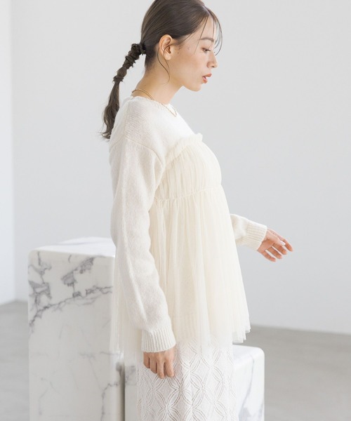 LAKOLE（ラコレ）の「チュールドッキングニットプルオーバー / 149362（ニット/セーター・レディース・ブラック/グレー/アイボリー・FREE）」の7枚目の写真
