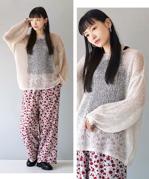 e-zakkamania stores(イーザッカマニアストアーズ)の「モヘヤタッチ シアーニットプルオーバー(ニット/セーター・レディース・ブラック/ベージュ・フリー)」の3枚目の写真