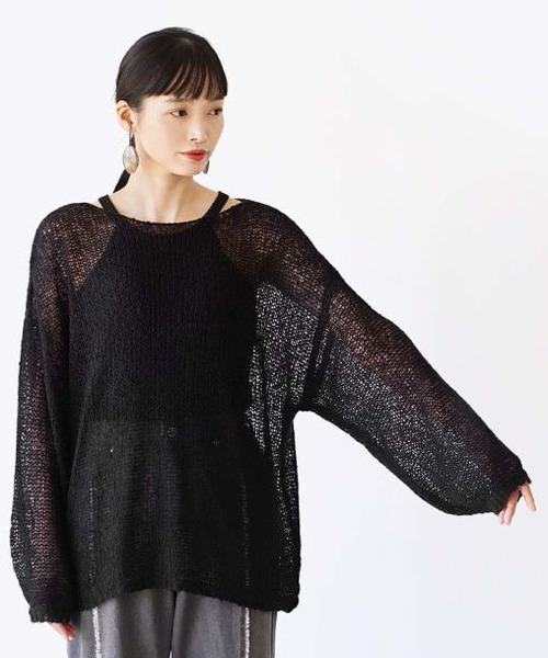 e-zakkamania stores(イーザッカマニアストアーズ)の「モヘヤタッチ シアーニットプルオーバー(ニット/セーター・レディース・ブラック/ベージュ・フリー)」の10枚目の写真