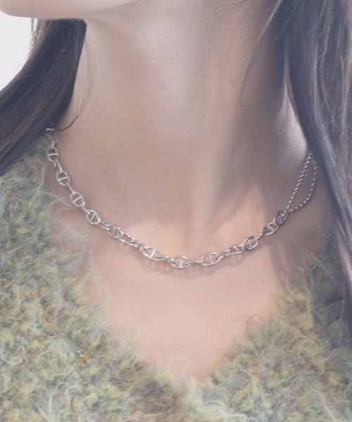 ボール＆デザインチェーンネックレス／ シルバー 鎖 シンプル 大人