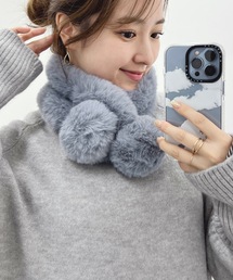 レディースのマフラー（グレー/灰色系・フェイクファー