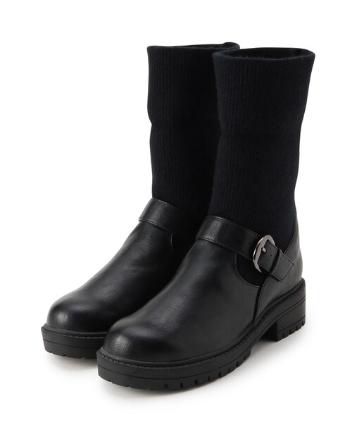 SHOO・LA・RUE（シューラルー）の「◆心地よい履き心地 大人世代のニットエンジニアブーツ（ブーツ・レディース・ベージュ/ダークブラウン/ブラック・35/45/25）」の10枚目の写真