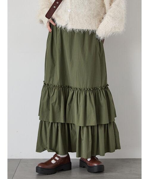 ehka sopo(エヘカソポ)の「シャカシャカティアードスカート(スカート・レディース・ブラック/グレー/カーキ・F)」の6枚目の写真