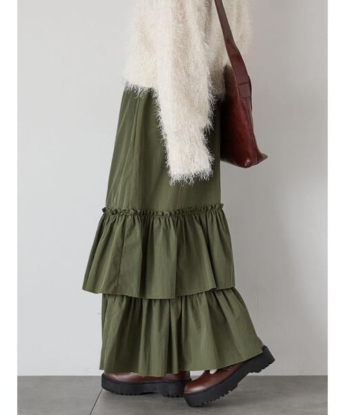 ehka sopo(エヘカソポ)の「シャカシャカティアードスカート(スカート・レディース・ブラック/グレー/カーキ・F)」の7枚目の写真