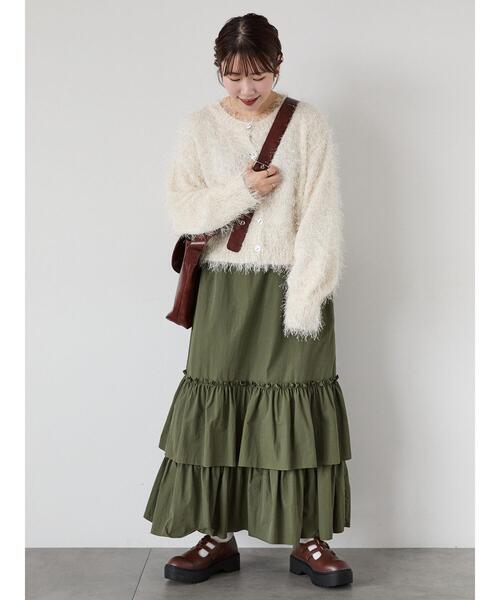 ehka sopo(エヘカソポ)の「シャカシャカティアードスカート(スカート・レディース・ブラック/グレー/カーキ・F)」の8枚目の写真