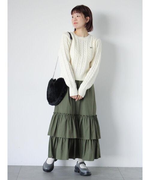 ehka sopo(エヘカソポ)の「シャカシャカティアードスカート(スカート・レディース・ブラック/グレー/カーキ・F)」の12枚目の写真