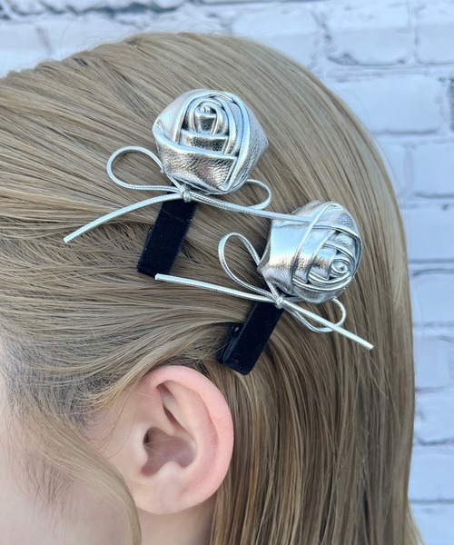 poiregnee（ポワニェ）の「［select］ローズリボンヘアクリップ 2個セット（ヘアピン・レディース・ブラック/シルバー・FREE）」の7枚目の写真