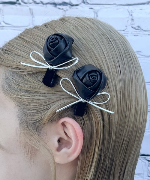 poiregnee（ポワニェ）の「［select］ローズリボンヘアクリップ 2個セット（ヘアピン・レディース・ブラック/シルバー・FREE）」の8枚目の写真