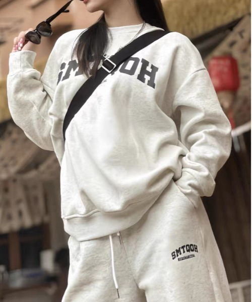 gossip！ロサンゼルス（ゴシップロサンゼルス）の「ビッグシルエットクルースウェット＆スウェットワイドパンツ  ルームウェア セットアップ 裏起毛（ルームウェア/パジャマ・レディース・グレー/ブラック・L/M/XL/XXL）」の3枚目の写真