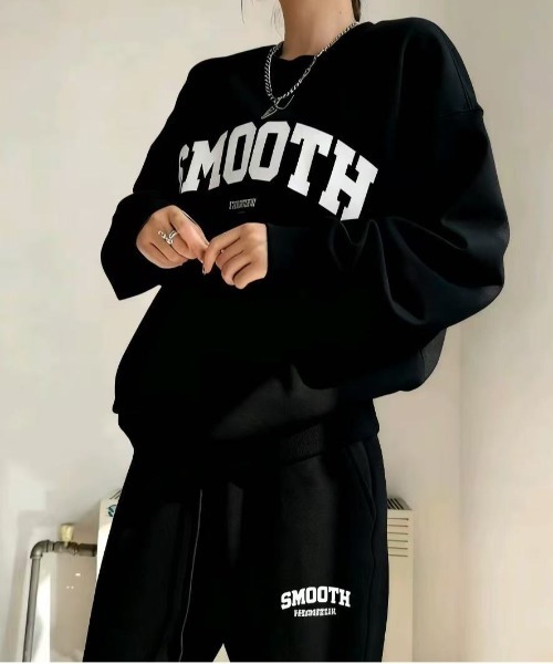 gossip！ロサンゼルス（ゴシップロサンゼルス）の「ビッグシルエットクルースウェット＆スウェットワイドパンツ  ルームウェア セットアップ 裏起毛（ルームウェア/パジャマ・レディース・グレー/ブラック・L/M/XL/XXL）」の7枚目の写真