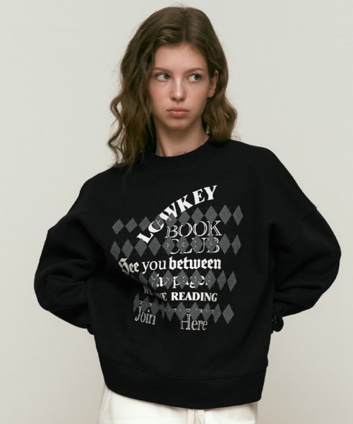 ★KIRSH★ Lowkey Book Club Argyle Pattern Sweatshirt Black LOWKEY BOOK CLUB ARGYLE PATTERN SWEATSHIRT [BLACK] - KIRSH