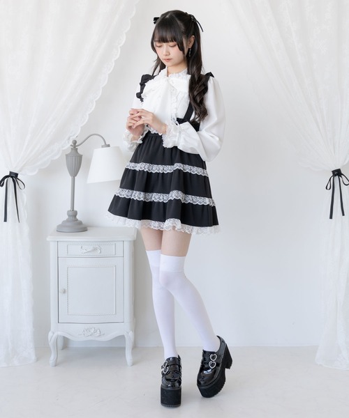 DearMyLove（ディアマイラブ）の「レースフリルたっぷり上品ボウタイリボンブラウス（シャツ/ブラウス・レディース・ボルドー/ブラック×ホワイト/ホワイト×ブルー/ホワイト×ブラック/ホワイト/ブラック/ホワイト×ピンク・LL/MEDIUM/3L/LARGE）」の9枚目の写真