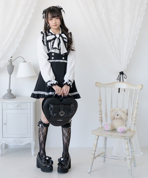 DearMyLove（ディアマイラブ）の「レースフリルたっぷり上品ボウタイリボンブラウス（シャツ/ブラウス・レディース・ボルドー/ブラック×ホワイト/ホワイト×ブルー/ホワイト×ブラック/ホワイト/ブラック/ホワイト×ピンク・LL/MEDIUM/3L/LARGE）」の14枚目の写真