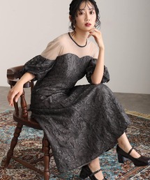 ミモレ丈&七分袖 フォーマル オフショル風セレモニー 結婚式 パーティー ドレス オケージョンドレス お呼ばれ 同窓会 二次会 成人式 