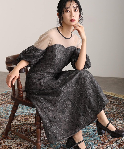 atlo(アトロ)の「ミモレ丈&七分袖 フォーマル オフショル風セレモニー 結婚式 パーティー ドレス オケージョンドレス お呼ばれ 同窓会 二次会 成人式 (ドレス・レディース・モスグリーン/ベージュ/ブラック・M)」の2枚目の写真