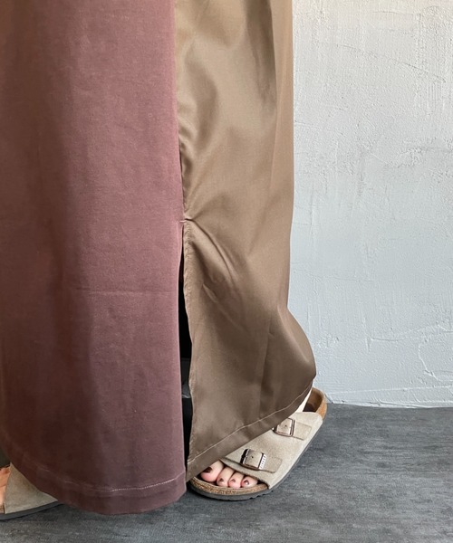 UNIVERSAL OVERALL（ユニバーサルオーバーオール）の「[UNIVERSAL OVERALL/ユニバーサルオーバーオール] 別注 異素材切り替え マキシ丈ワンピース（ワンピース・レディース・ネイビー/ブラック/ブラウン・F）」の4枚目の写真