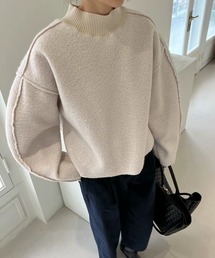 LYEON（リヨン）の「ブークレスタンドリブプルオーバー/アウトシームハイネックトップス/クロップドオーバートレーナー（その他トップス）」