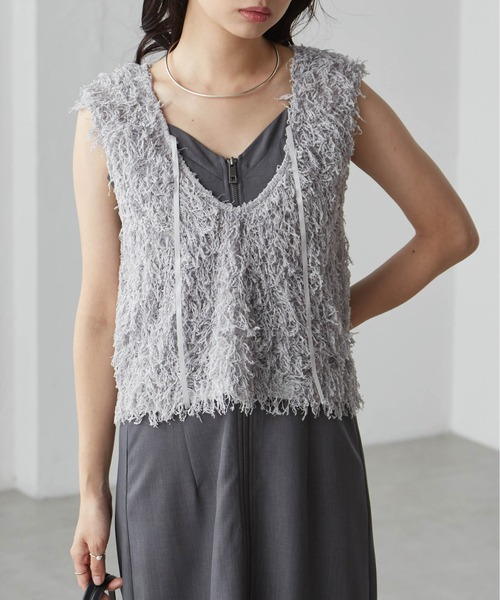 RANAN（ラナン）の「前後2WAYフリンジショートベスト（ベスト・レディース・アイボリー/ブラック/グレー・LL/L/M）」の22枚目の写真