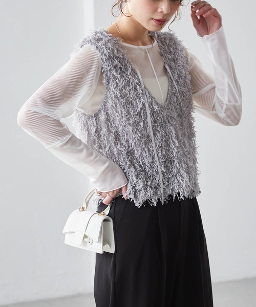 RANAN（ラナン）の「前後2WAYフリンジショートベスト（ベスト・レディース・アイボリー/ブラック/グレー・LL/L/M）」の12枚目の写真