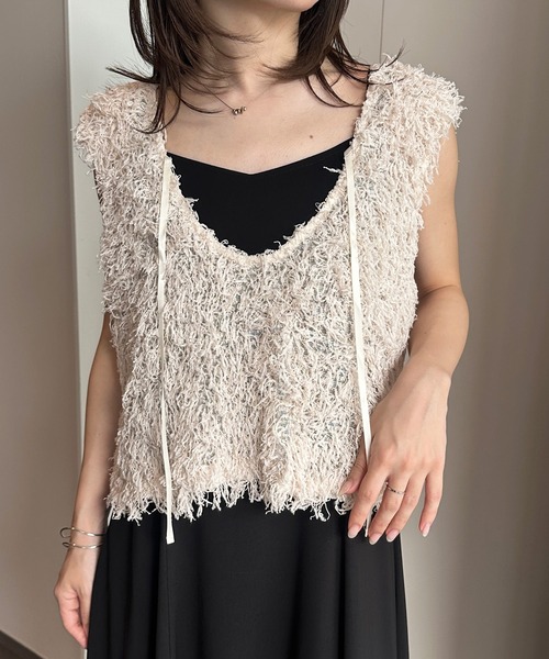 RANAN（ラナン）の「前後2WAYフリンジショートベスト（ベスト・レディース・アイボリー/ブラック/グレー・LL/L/M）」の8枚目の写真