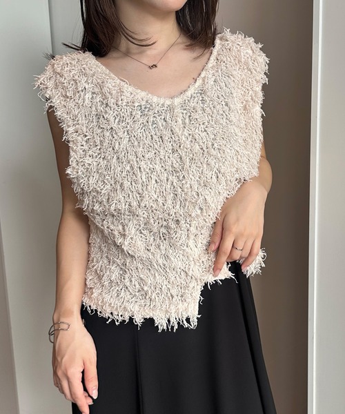 RANAN（ラナン）の「前後2WAYフリンジショートベスト（ベスト・レディース・アイボリー/ブラック/グレー・LL/L/M）」の6枚目の写真