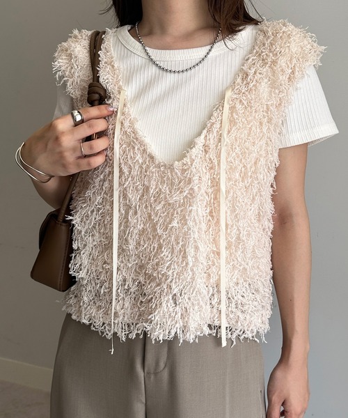 RANAN（ラナン）の「前後2WAYフリンジショートベスト（ベスト・レディース・アイボリー/ブラック/グレー・LL/L/M）」の13枚目の写真