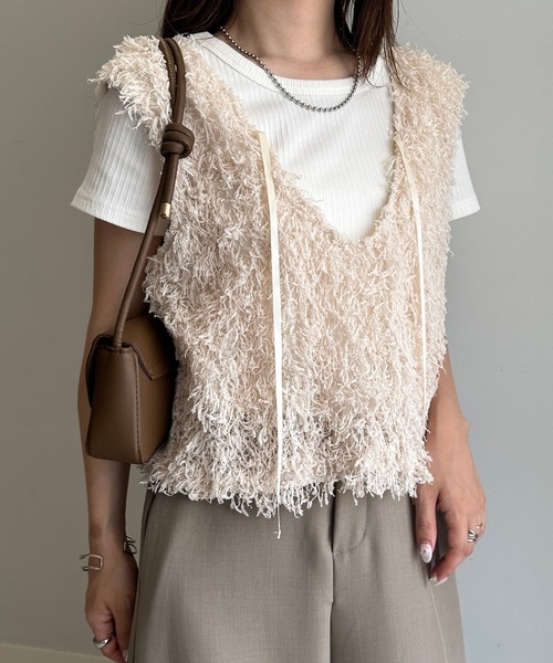 RANAN（ラナン）の「前後2WAYフリンジショートベスト（ベスト・レディース・アイボリー/ブラック/グレー・LL/L/M）」の14枚目の写真