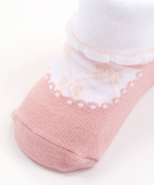 SLAP SLIP BABY（スラップスリップベビー）の「スカラップ縁ストラップシューズ風ソックスベビー(9~12cm)（ベビーシューズ/ベビーソックス・キッズ・ピンク系その他/イエロー系その他・FREE）」の5枚目の写真