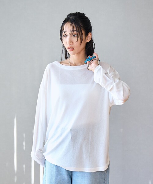 coen（コーエン）の「スソラウンドシアープルオーバー（Tシャツ/カットソー・レディース・オフホワイト/クリーム/ブラック/ライトピンク・M/L）」の5枚目の写真