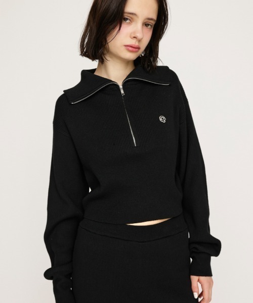 SLY(スライ)の「FRONT ZIP KNIT TOPS フロント ジップ ニット トップス(ニット/セーター・レディース・ライトグリーン/ブラック/杢グレー・FREE)」の1枚目の写真