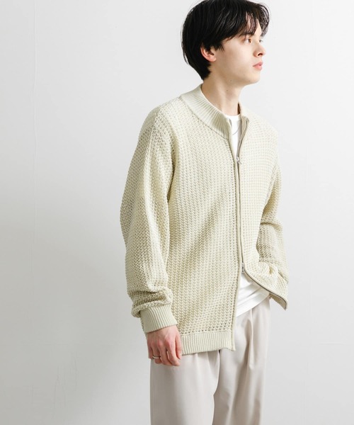 SENSE OF PLACE by URBAN RESEARCH（センスオブプレイスバイアーバンリサーチ）の「『ユニセックス』『洗濯可』シアーメッシュドライバーズカーディガン（カーディガン/ボレロ・メンズ・ブラック/アイボリー/ミント・LARGE/MEDIUM）」の6枚目の写真