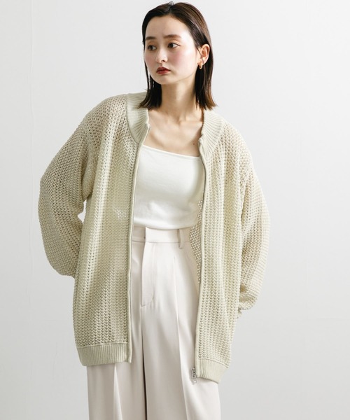 SENSE OF PLACE by URBAN RESEARCH（センスオブプレイスバイアーバンリサーチ）の「『ユニセックス』『洗濯可』シアーメッシュドライバーズカーディガン（カーディガン/ボレロ・メンズ・ブラック/アイボリー/ミント・LARGE/MEDIUM）」の7枚目の写真