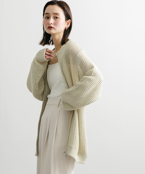 SENSE OF PLACE by URBAN RESEARCH（センスオブプレイスバイアーバンリサーチ）の「『ユニセックス』『洗濯可』シアーメッシュドライバーズカーディガン（カーディガン/ボレロ・メンズ・ブラック/アイボリー/ミント・LARGE/MEDIUM）」の9枚目の写真