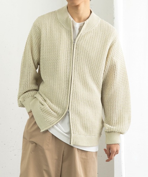 SENSE OF PLACE by URBAN RESEARCH（センスオブプレイスバイアーバンリサーチ）の「『ユニセックス』『洗濯可』シアーメッシュドライバーズカーディガン（カーディガン/ボレロ・メンズ・ブラック/アイボリー/ミント・LARGE/MEDIUM）」の13枚目の写真