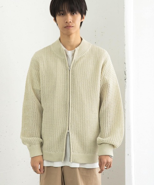 SENSE OF PLACE by URBAN RESEARCH（センスオブプレイスバイアーバンリサーチ）の「『ユニセックス』『洗濯可』シアーメッシュドライバーズカーディガン（カーディガン/ボレロ・メンズ・ブラック/アイボリー/ミント・LARGE/MEDIUM）」の14枚目の写真