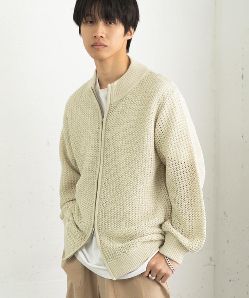 SENSE OF PLACE by URBAN RESEARCH（センスオブプレイスバイアーバンリサーチ）の「『ユニセックス』『洗濯可』シアーメッシュドライバーズカーディガン（カーディガン/ボレロ・メンズ・ブラック/アイボリー/ミント・LARGE/MEDIUM）」の15枚目の写真