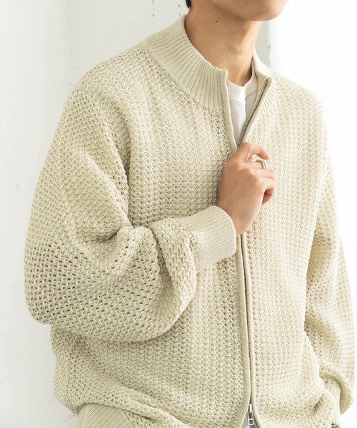 SENSE OF PLACE by URBAN RESEARCH（センスオブプレイスバイアーバンリサーチ）の「『ユニセックス』『洗濯可』シアーメッシュドライバーズカーディガン（カーディガン/ボレロ・メンズ・ブラック/アイボリー/ミント・LARGE/MEDIUM）」の16枚目の写真